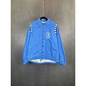 Vintage 70s fleece‎ lined baby blue coach’s jacket baseball L